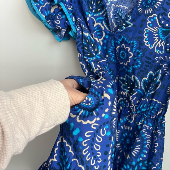 Sugarlips Kenner Floral Alina Ruffle Shift Mini Dress in Blue Multi Women's M - Picture 5 of 9